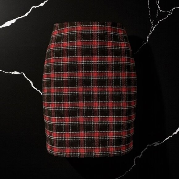 LOFT Red Plaid Mini Pencil Skirt - Picture 1 of 4